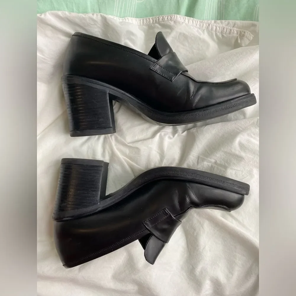 90s Heeled Loafer Black Leather Nine West Shoes - Picture 3 of 9